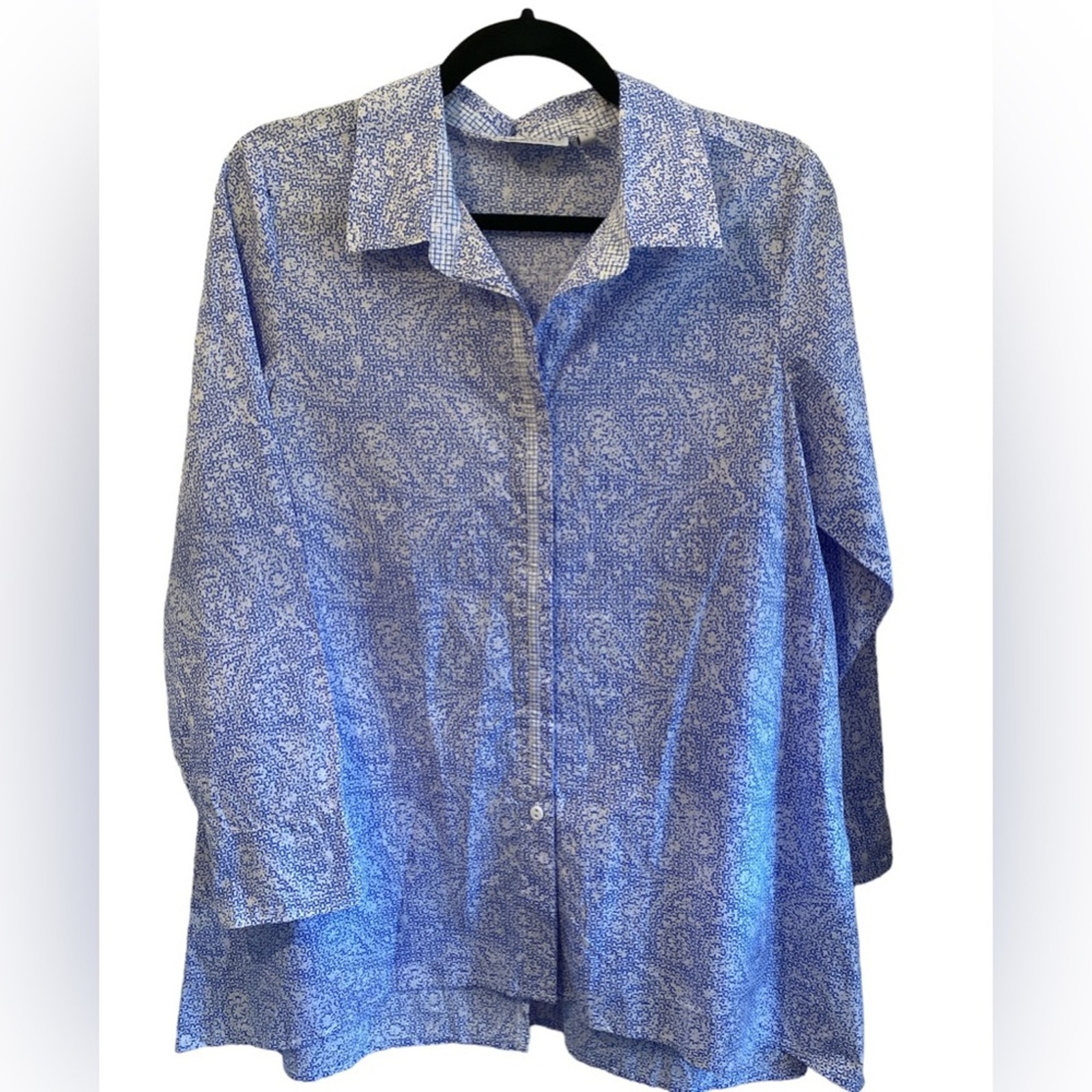 Habitat Women’s Size S Blue And White Print Button Down Cotton Shirt Top